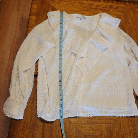 LOFT Cream with Gold Sparkle Ruffled Blouse - Picture 13 of 14